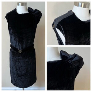 Gat Rimon black velvet zipper bow shoulder sheath dress 5517